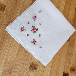 Vintage Embroidered Rose Floral Hankie